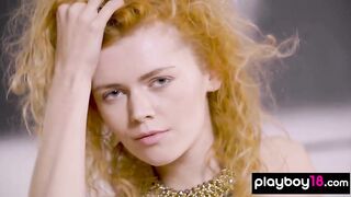 Redhead beauty Erna Ohara introducing her hairy pussy on the rooftop