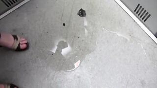 Hairy pussy pissing in the elevator and other public places Amateur dirty fetish compilation and a lot of urine
