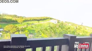 Beautiful Filipina Babe with Big Boobs Playing with her Hairy Pussy Outdoors on the Balcony of a Hotel in Boracay Island