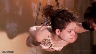 Hairy pussy curly red head slave Bailey Paige gets rough fucked then suspended in horizontal position and deep throat and hairy pussy big cock fucked by master Tommy Pistol
