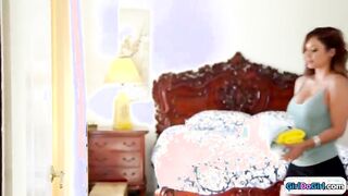 Big tits milf BnB hostess constantly walks in on her two guests.Even when they are making out and she offers herself to them.She rubs one while sucking her perky tits and then she facesits the other while watching her gf eat her hairy pussy