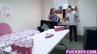 BFFS - Teen best friends play pong and have group sex