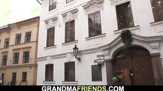 Two dudes film xxx movie with old hairy granny