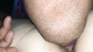 I enter my neighbor's house at night and eat her rich and hairy ass. At the end I cum inside her ass